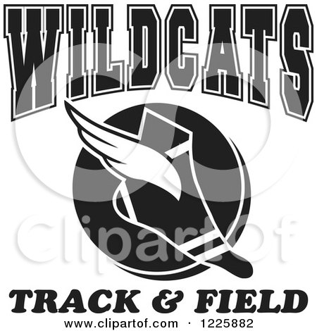 Clipart of a Black and White Winged Shoe with Wildcats Team Track and Field Text - Royalty Free Vector Illustration by Johnny Sajem