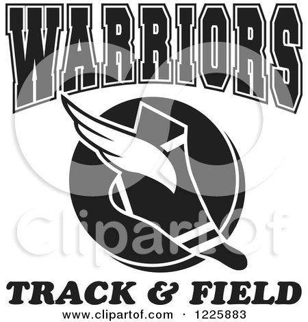 Clipart of a Black and White Winged Shoe with Warriors Team Track and Field Text - Royalty Free Vector Illustration by Johnny Sajem