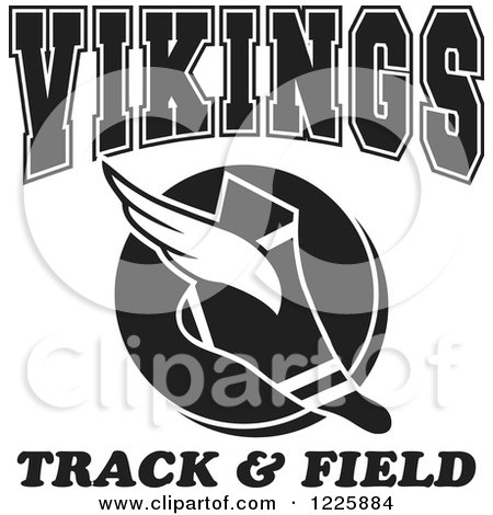Clipart of a Black and White Winged Shoe with Vikings Team Track and Field Text - Royalty Free Vector Illustration by Johnny Sajem