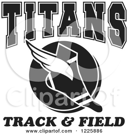 Clipart of a Black and White Winged Shoe with Titans Team Track and Field Text - Royalty Free Vector Illustration by Johnny Sajem