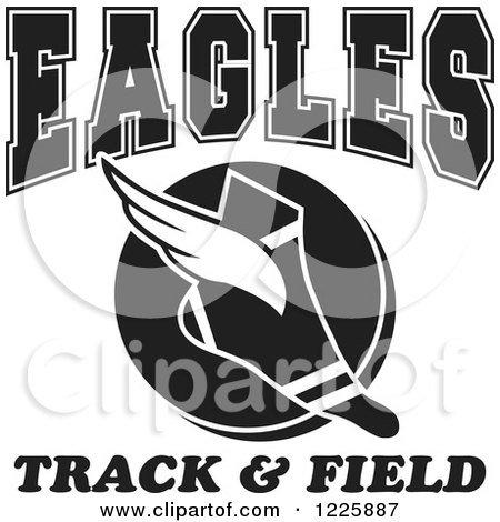 Clipart of a Black and White Winged Shoe with Eagles Team Track and Field Text - Royalty Free Vector Illustration by Johnny Sajem
