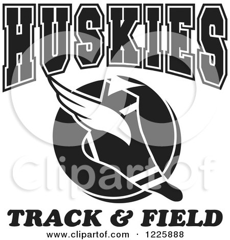 Clipart of a Black and White Winged Shoe with Huskies Team Track and Field Text - Royalty Free Vector Illustration by Johnny Sajem