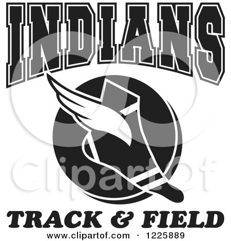 Clipart of a Black and White Winged Shoe with Indians Team Track and Field Text - Royalty Free Vector Illustration by Johnny Sajem