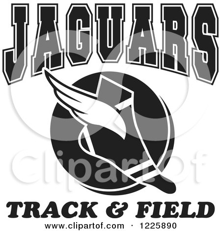 Clipart of a Black and White Winged Shoe with Jaguars Team Track and Field Text - Royalty Free Vector Illustration by Johnny Sajem