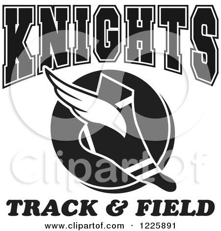 Clipart of a Black and White Winged Shoe with Knights Team Track and Field Text - Royalty Free Vector Illustration by Johnny Sajem