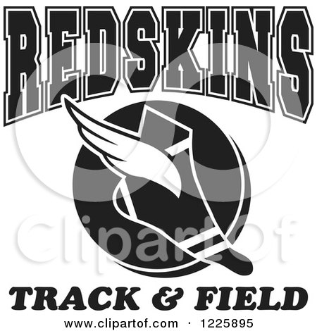 Clipart of a Black and White Winged Shoe with Redskins Team Track and Field Text - Royalty Free Vector Illustration by Johnny Sajem