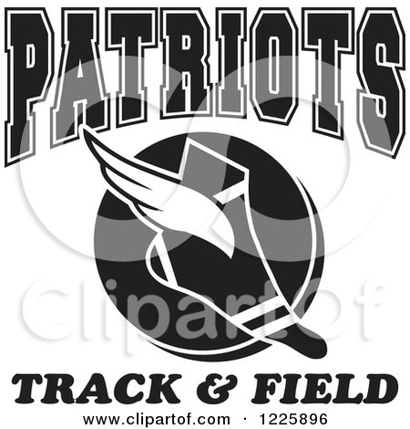 Clipart of a Black and White Winged Shoe with Patriots Team Track and Field Text - Royalty Free Vector Illustration by Johnny Sajem