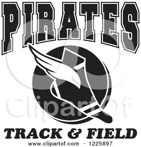 Clipart of a Black and White Winged Shoe with Pirates Team Track and Field Text - Royalty Free Vector Illustration by Johnny Sajem