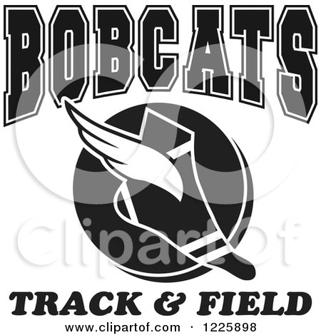 Clipart of a Black and White Winged Shoe with Bobcats Team Track and Field Text - Royalty Free Vector Illustration by Johnny Sajem