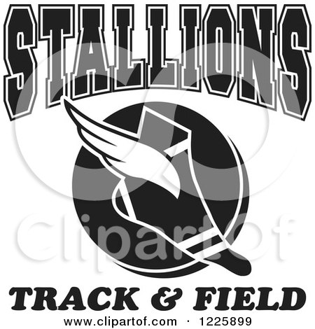 Clipart of a Black and White Winged Shoe with Stallions Team Track and Field Text - Royalty Free Vector Illustration by Johnny Sajem