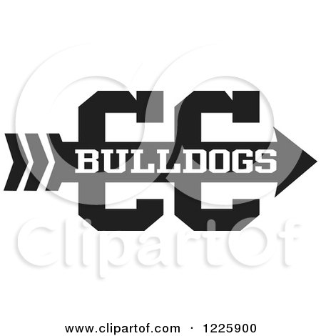 Clipart of a Bulldogs Team Cross Country Running Arrow Design in Black and White - Royalty Free Vector Illustration by Johnny Sajem