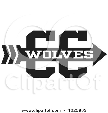 Clipart of a Wolves Team Cross Country Running Arrow Design in Black and White - Royalty Free Vector Illustration by Johnny Sajem