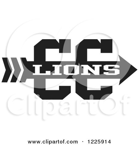 Clipart of a Lions Team Cross Country Running Arrow Design in Black and White - Royalty Free Vector Illustration by Johnny Sajem