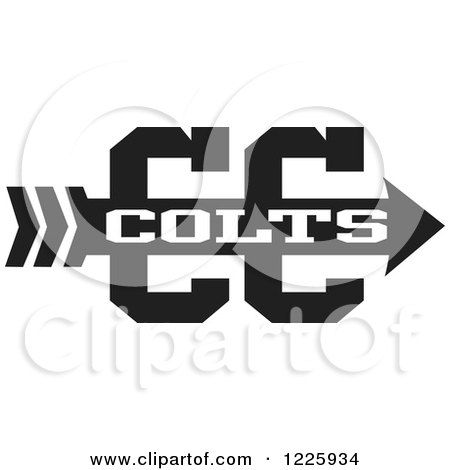 Clipart of a Colts Team Cross Country Running Arrow Design in Black and White - Royalty Free Vector Illustration by Johnny Sajem