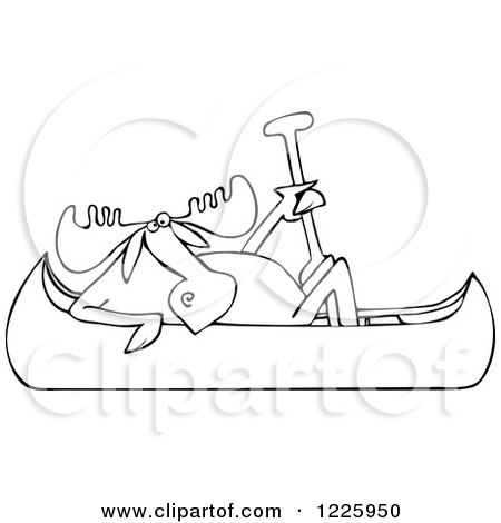 Clipart of an Outlined Moose in a Canoe - Royalty Free Vector Illustration by djart