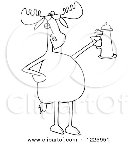 Clipart of an Outlined Moose Wearing Sunglasses and Holding a Beer Stein - Royalty Free Vector Illustration by djart