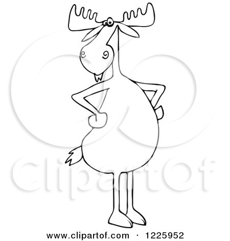 Clipart of an Outlined Moose Standing Upright with His Hooves on His Hips - Royalty Free Vector Illustration by djart