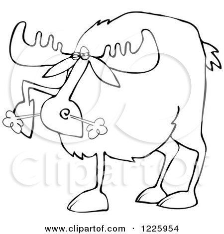 Clipart of an Outlined Snorting Angry Moose - Royalty Free Vector Illustration by djart