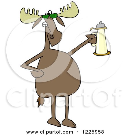 Clipart of a Moose Wearing Sunglasses and Holding a Beer Stein - Royalty Free Vector Illustration by djart