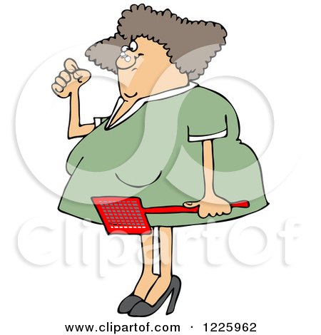 Clipart of an Annoyed Caucasian Woman Holding a Fly Swatter - Royalty Free Vector Illustration by djart