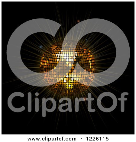 Clipart of a 3d Golden Diso Ball Shining on Black - Royalty Free Vector Illustration by elaineitalia