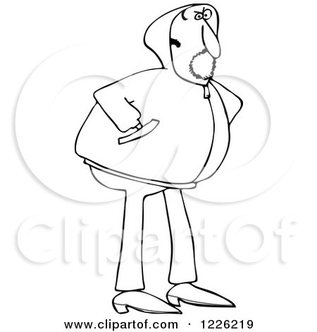 Clipart of an Outlined Man Wearing a Hoody Sweater - Royalty Free Vector Illustration by djart