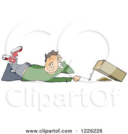 Clipart of a Caucasian Boy Setting a Box Trap - Royalty Free Vector Illustration by djart