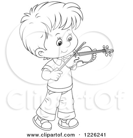 Clipart of an Outlined Boy Violinist - Royalty Free Vector Illustration by Alex Bannykh