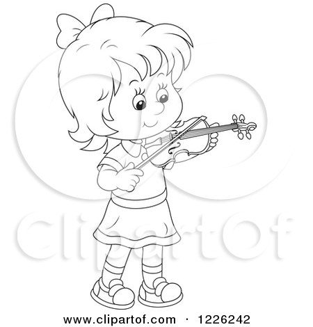 Clipart of an Outlined Girl Violinist - Royalty Free Vector Illustration by Alex Bannykh
