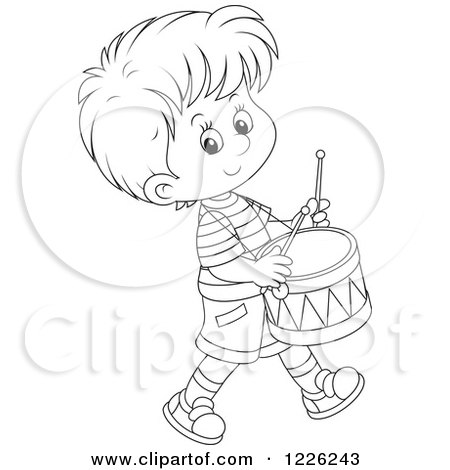 Clipart of an Outlined Boy Drummer - Royalty Free Vector Illustration by Alex Bannykh