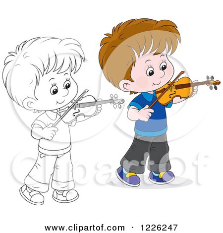 Clipart of an Outlined and Colored Boy Violinist - Royalty Free Vector Illustration by Alex Bannykh