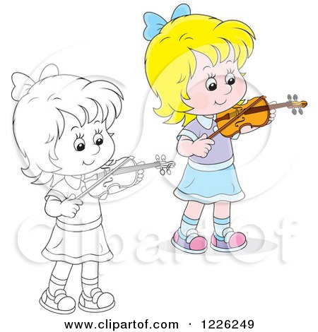 Clipart of an Outlined and Colored Girl Violinist - Royalty Free Vector Illustration by Alex Bannykh