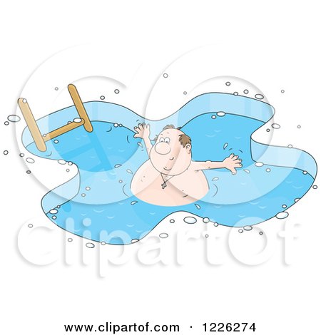 Clipart of a Chubby Man Wading in an Ice Swimming Pool - Royalty Free Vector Illustration by Alex Bannykh