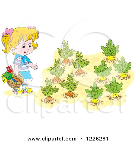 Clipart of a Blond Girl by a Vegetable Garden - Royalty Free Vector Illustration by Alex Bannykh