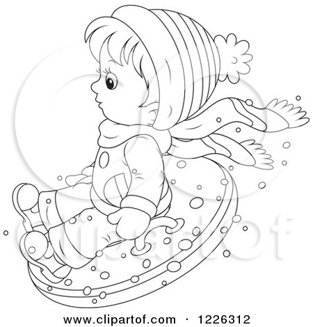 Clipart of an Outlined Boy Snow Tubing - Royalty Free Vector Illustration by Alex Bannykh