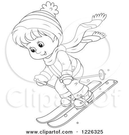 Clipart of an Outlined Boy Skiing - Royalty Free Vector Illustration by Alex Bannykh
