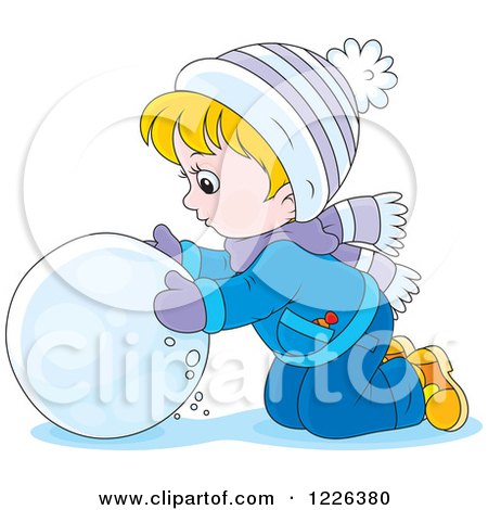 Clipart of a Caucasian Boy Rolling a Ball of Snow - Royalty Free Vector Illustration by Alex Bannykh