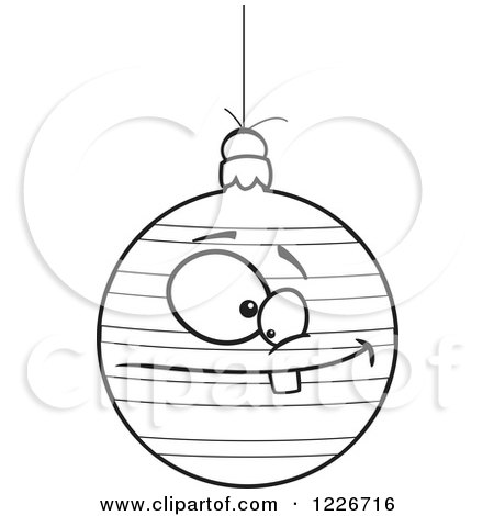Clipart of a Black and White Cartoon Striped Goofy Christmas Bauble - Royalty Free Vector Illustration by toonaday