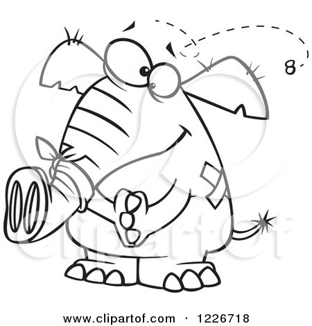 Clipart of a Cartoon Outlined White Elephant with Bandages - Royalty Free Vector Illustration by toonaday