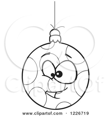Clipart of a Black and White Cartoon Dotted Goofy Christmas Bauble - Royalty Free Vector Illustration by toonaday