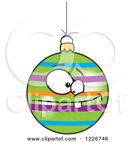 Clipart of a Cartoon Striped Goofy Christmas Bauble - Royalty Free Vector Illustration by toonaday