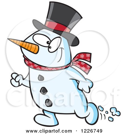 Clipart of a Cartoon Happy Christmas Snowman Walking - Royalty Free Vector Illustration by toonaday