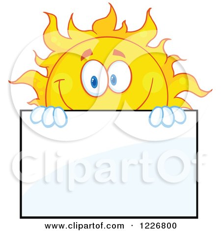 Clipart of a Cheerful Sun Mascot Looking over a Sign Board - Royalty Free Vector Illustration by Hit Toon