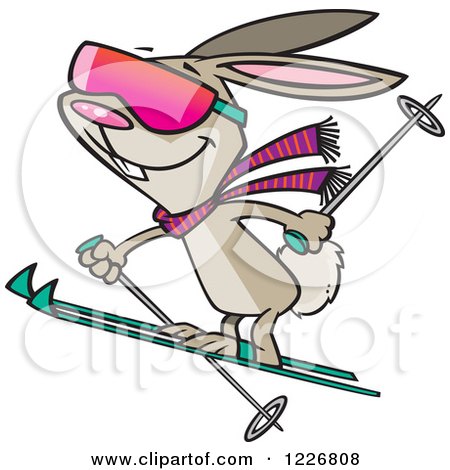 Clipart of a Cartoon Skiing Bunny Rabbit - Royalty Free Vector Illustration by toonaday