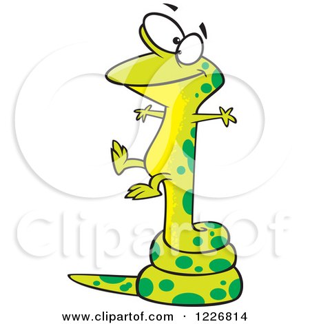 Clipart of a Cartoon Lizard Balanced on a Long Tail - Royalty Free Vector Illustration by toonaday