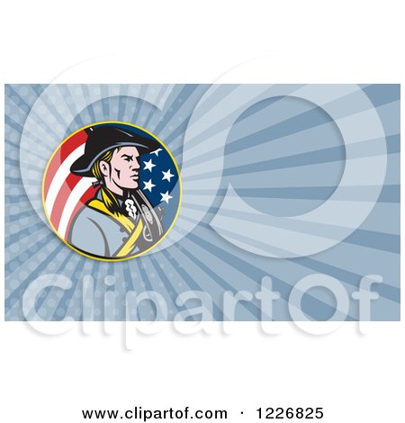 Clipart of a American Patriot with a Musket Background or Business Card Design - Royalty Free Illustration by patrimonio