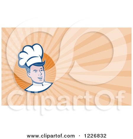 Clipart of a Happy Male Chef Background or Business Card Design - Royalty Free Illustration by patrimonio