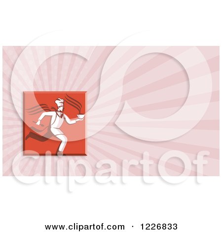 Clipart of a Chef Running with Soup Background or Business Card Design - Royalty Free Illustration by patrimonio