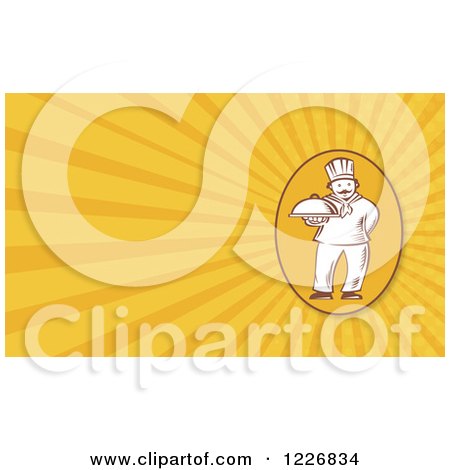 Clipart of a Chef Holding a Platter Background or Business Card Design - Royalty Free Illustration by patrimonio