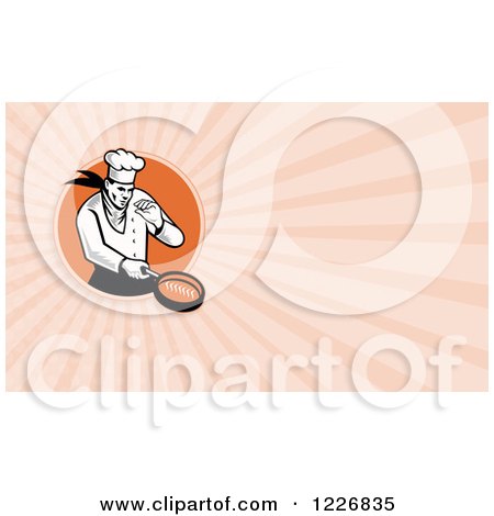 Clipart of a Chef Using a Frying Pan Background or Business Card Design - Royalty Free Illustration by patrimonio